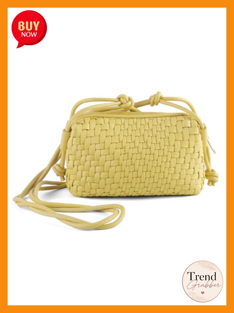 Hand Woven Vegan Leather Crossbody Bag With Zipper Closure